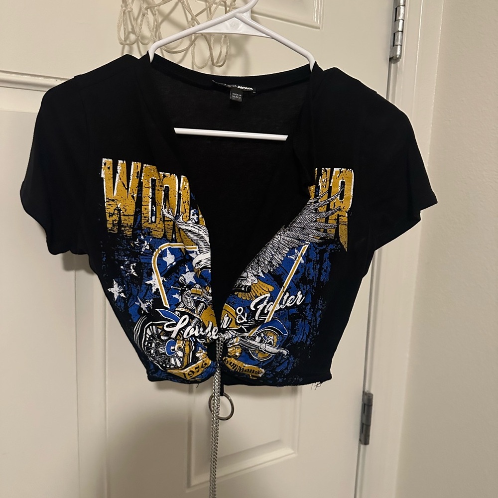 Black Graphic Crop Top